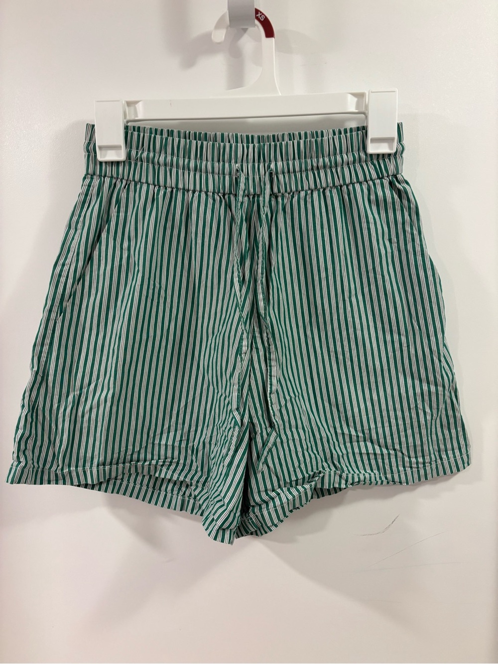 H&M Green White Striped 100% Cotton Drawstring Shorts Women’s XS Casual Summer